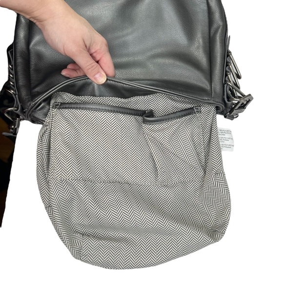 Steve Madden Gray Woven Faux Leather Crossbody Saddle Bag Purse - Picture 9 of 13